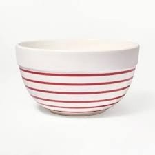3qt Ceramic Earthenware Mixing Bowl Red Striped - Figmint 2Pk picture