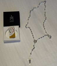 Vatican Catholic Rosary Silver Sparkle Beads In Vatican Museum Box Authentic NEW picture