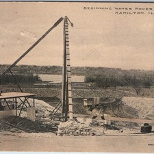 c1910s Hamilton, IL Water Power Dam Construction Site Postcard J.A. Gordon PC picture