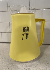 Vintage David Douglas Glass Thermal Coffee Pot Yellow White Brown Pinecone MCM picture