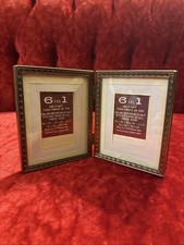 Vintage Bifold Metal Gold Tone Beaded Edge Double Picture Frame Hinged 4”x 5” picture