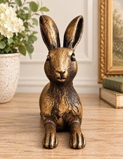 ONE Gold & Black Bunny Rabbit Bookend Figurine VTG Style Bunny Shelf Sitter GIFT picture