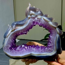 4.4LB Natural Amethyst agate geode quartz crystal Hand carved Purple crystal fox picture