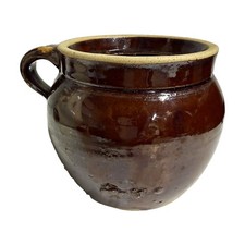 Brown/Beige Glazed Stoneware Crock # 1 Jug Round Pitcher with Handle picture