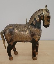 Wooden Horse Hand Carved Brass and Copper picture