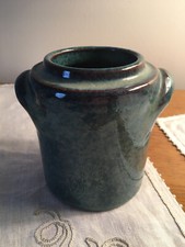 FRENCH SANDSTONE CERAMIC VASE COBALT BLUE HANDMADE SIGNED “F. NORMAND” picture