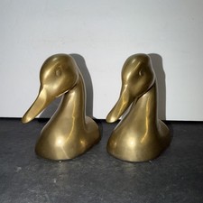 VTG Solid Brass Duck Head Bookends 1960s picture