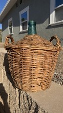 Vintage V. LEVANTE Deep Aqua Large Embossed Wicker Covered Demijohn Bottle picture