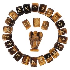 Tiger's Eye Runes Stones Set & Guardian Angel Figurine picture