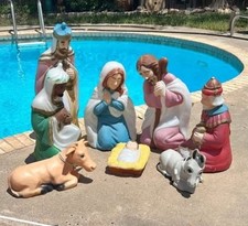 Vintage General Foam Nativity Set 8 pc Blow Mold Mary Joseph Wise Men Christmas  picture