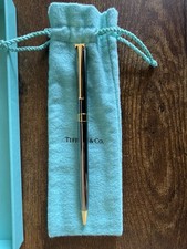 Tiffany & Co. Metal Ballpoint Pen Gold Trim Black Ink w/ Blue Box & Pouch picture