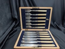 Vintage Mappin & Webb Fish Cutlery Set 12 Pc Sheffield Stainless Steel Cased picture