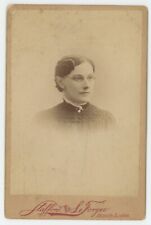 Antique Circa 1880s Cabinet Card Lovely Woman With Thin Eye Glasses Decatur IL picture