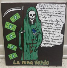 Beautiful La Nina Verde La Santa Muerte Acrylic Painted Canvas With Prayer picture