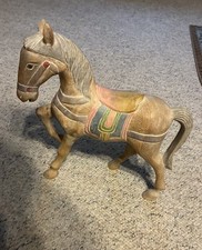 15” Tall Hand carved Wooden White Washed Antique Wood Horse Minor Ear Chip￼ picture