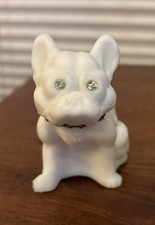 Westmoreland White Milk Glass Bulldog Figurine w/Orig Sticker Gold Tone Collar picture