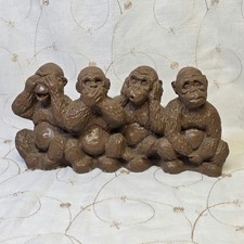Vintage Wise Monkeys Figurine 4 Four No Evil  Statue Brown 13