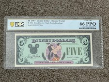 1987 $5 Disney Dollar Goofy Disney World R-006 Graded PCGS 66 PPQ Gem Unc picture
