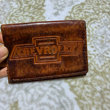 Vintage Chevrolet Brown Leather Trifold Wallet Embossed Chevy Bowtie Logo picture