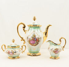 Vintage Johann Haviland Kunst-Palette Fragonard 3pc Tea Set Seafoam Gold picture