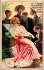 Vintage Victorian Postcard 1910 Surrounded by the Smart Set - A Lady & Gentlemen picture