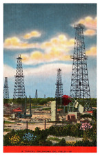 OK Oklahoma Typical Oil Field & Wells 16 Linen Postcard picture