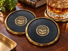 Vintage Chevron Oil Advertising Metal Coasters Set of 2 BTS Group USA Petroliana picture