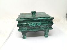 Solid Natural African Malachite Box Jewelry Casket Trinket Box Lid Feet 6lb 15oz picture
