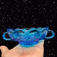 Blue Glass Nappy Bowl Anchor Hocking  Fairfield Double Handle 70's 5”W 2”T picture