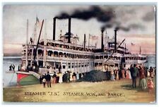 1909 Steamer JS Steamer WW And Barge Venport Iowa IA Posted Passengers  Postcard picture