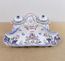 Rouen French Faience Art Pottery Inkwell Standish Stand France VGC picture