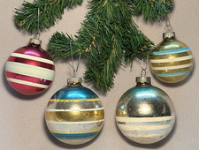 4 Vintage Shiny Brite Stenciled Striped Christmas Ornaments picture