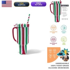 Silipint Silicone 64oz Straw Tumbler Poinsettia Stripe - WTFumbler picture
