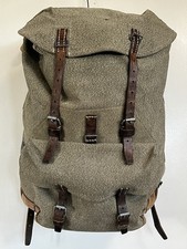 VTG Swiss Army Military Backpack Rucksack Canvas Leather Salt & Pepper 1959 picture