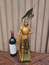 Antique Flemish spelter Bronze patina Statue Saint Joan of arc knight picture