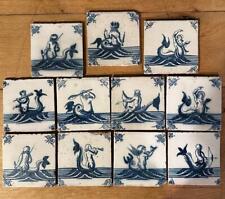 Eleven 1500's/1600's Dutch Delft Faience Tiles with Mermaids & Neptune picture