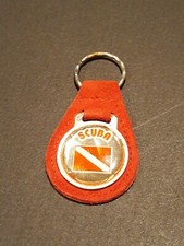 Vintage 1970's Scuba Diver flag logo car key keychain faux suede leather fob picture