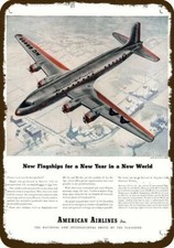 1945 AMERICAN AIRLINES DC-6 Airplane Vintage-Look DECORATIVE REPLICA METAL SIGN picture