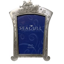Vintage SEAGULL PEWTER Angel Picture Frame 5x7 Canada Silver Tone Whimsical  picture