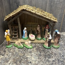 Vintage Sears Christmas Nativity Set, Stable 11-Pieces & Original Box Trim Shop picture