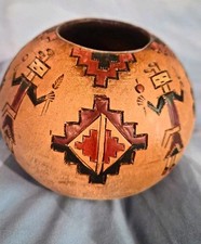 Vintage Navajo Seed Pot Pottery by Ken White Signed Hand Etched Yei Spirit decor picture