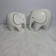 Set Of Two MCM Elephant Statues-White With Gold Accents-1970’s picture