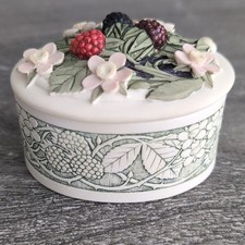 Handcast Designs Handmade Hand Painted Trinket Box w/ Lid Berry Floral U.K. picture