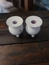 Vintage White Enamelware Three-Foot Candle Holder Pair picture