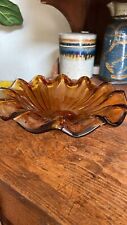 Vintage Indiana Amber Glass Candy Dish Bowl Sunflower Abstract Design picture