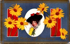 A Pledge of Friendship Yellow Daisies Woman Vintage Postcard 4P27-7 picture