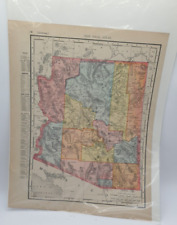 Antique 1910 Arizona New Mexico State Map Rand McNally Vintage picture