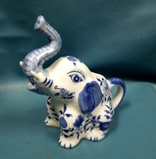 VTG Formalities by Baum Bros Blue White Floral Ceramic Elephant Creamer picture
