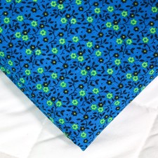 Vintage Cotton Fabric 1970s Yardage Green Daisies on Blue 44x88 Dressmaking picture
