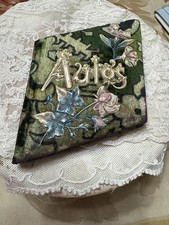 Antique 1907 Victorian Velvet Autograph Album Book Celluloid Floral Inscriptions picture